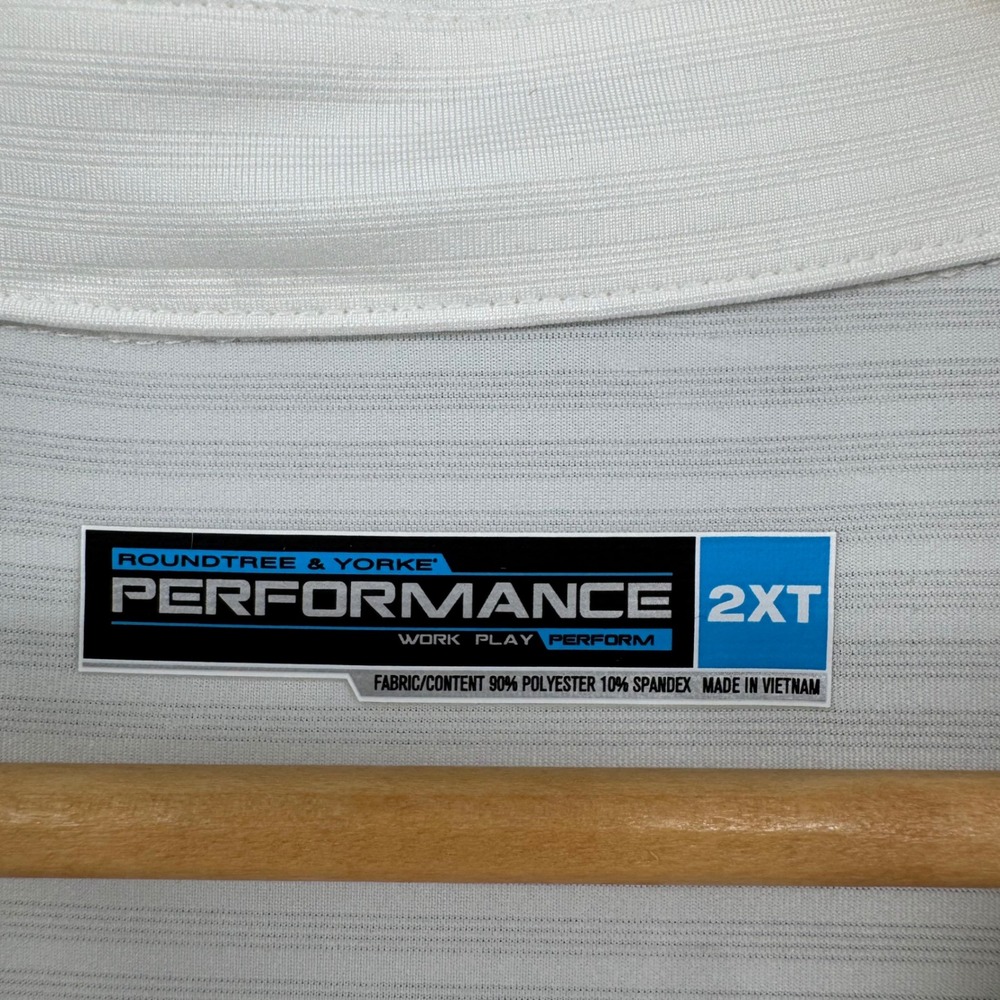 Roundtree & Yorke Polo Shirt Mens 2XT White Performance Short Sleeve Striped - Picture 4 of 9
